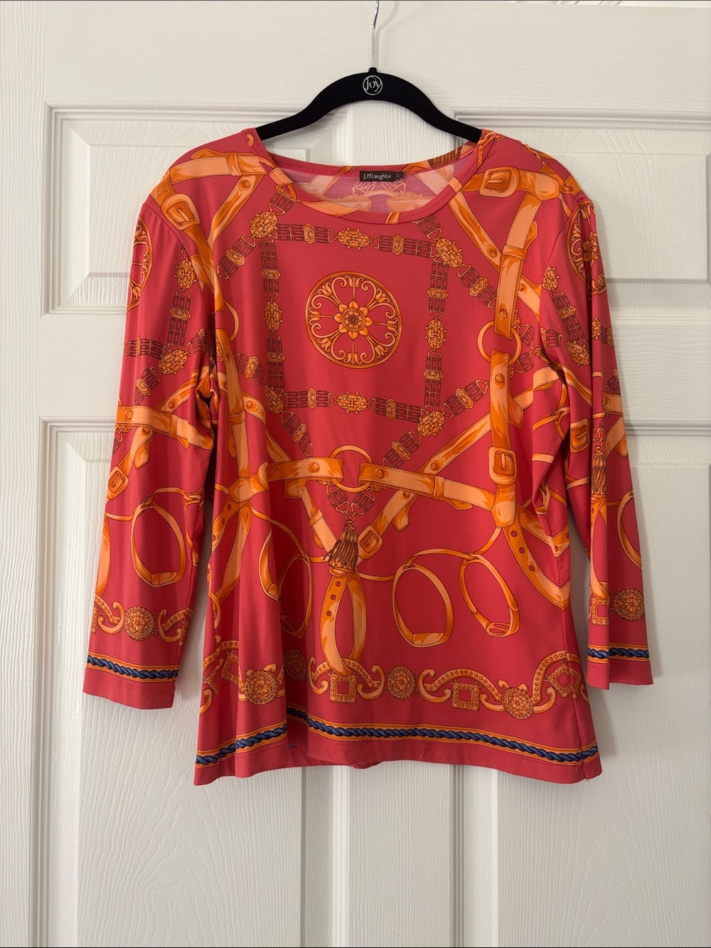 J. McLaughlin Coral and Orange Chain-Print Long Sleeve Tee